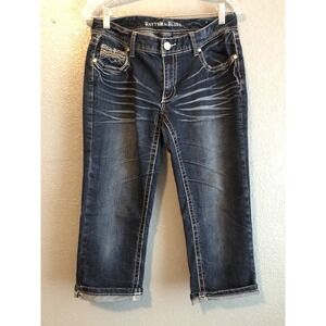 Rhythm In Blues Womens Size 8 Capri‎ Denim Jeans Embroidered Bling Pockets